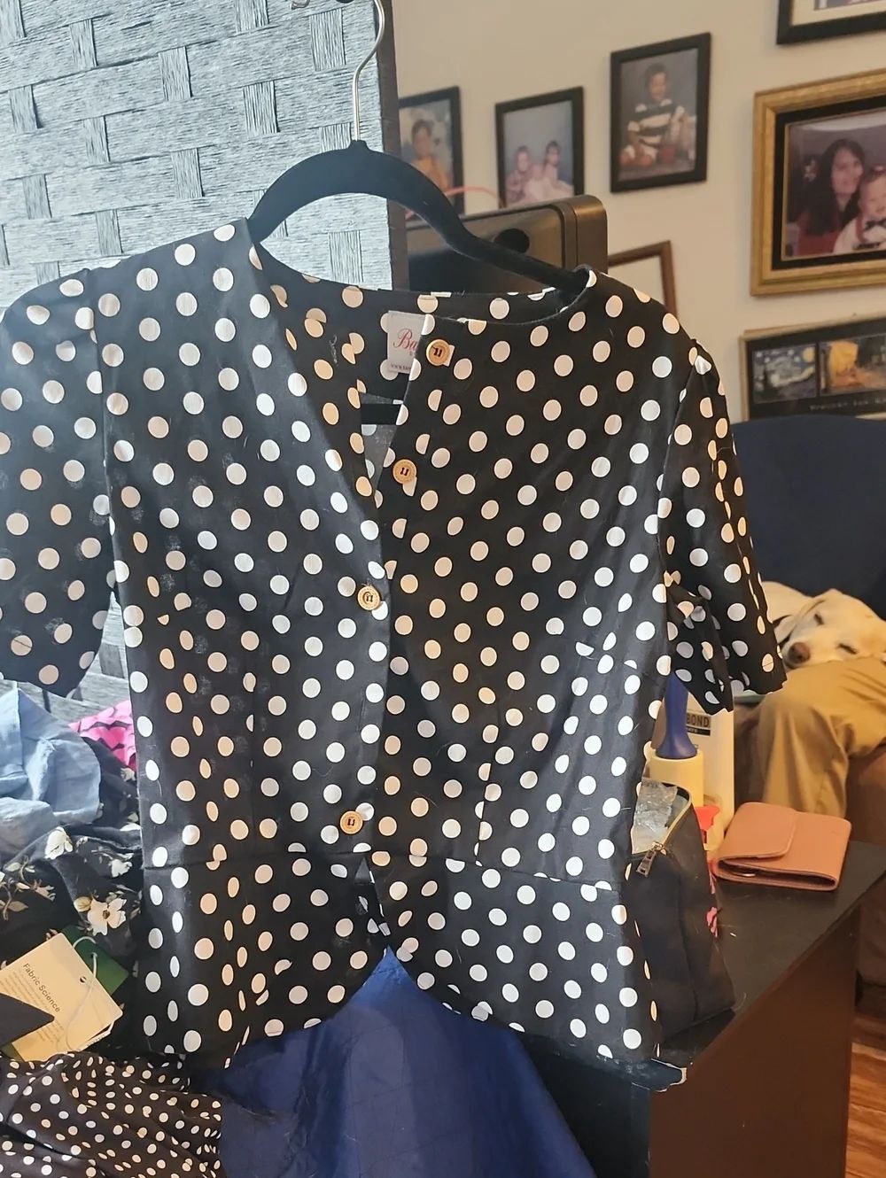 Black and White Polka Dot Button Front Top